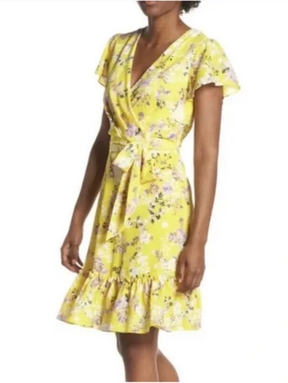 Julia Jordan Yellow Floral A-Line Wrap
Dress